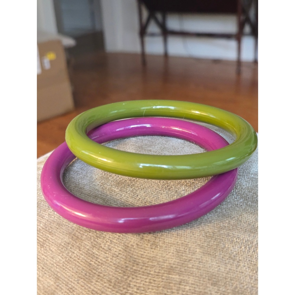 Lot of Two Acrylic or Lucite Bangles Purple Green Vintage